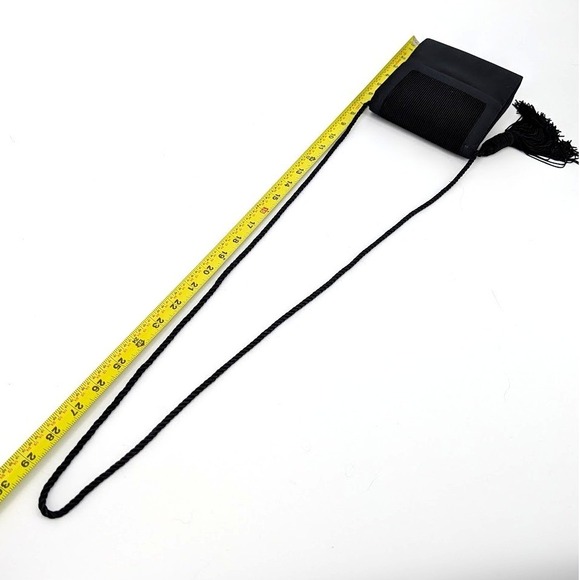 Lord & Taylor Vintage Black Satin Evening Bag Pleated Tassel Crossbody Clutch - Picture 10 of 12